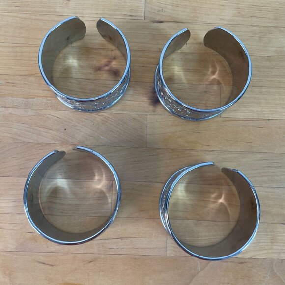Vintage Floral Etched Napkin Rings Cuffs Set Of 4 Silver Tone - Picture 4 of 9